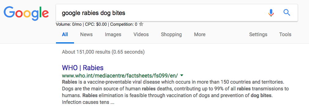 a picture of google search for rabies