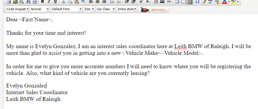 picture of a template that is part of my internet car sales training