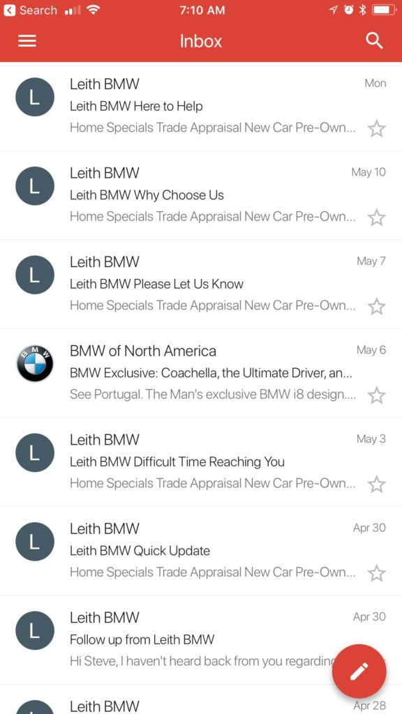 Follow Up Sales Email After No Response example from leith BMW